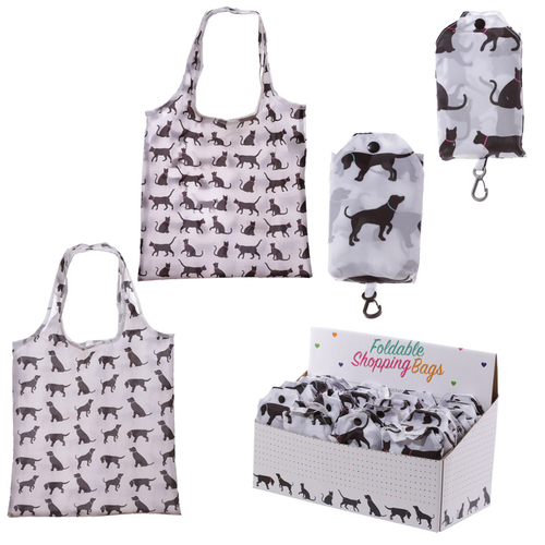 Handy Fold Up Cat & Dog Design Shopping Bag with Holder