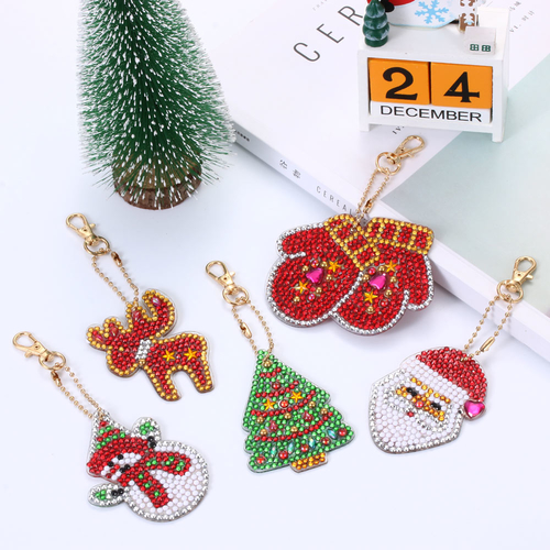 5pcs Christmas Full Drill Keychain Home DIY Crafts