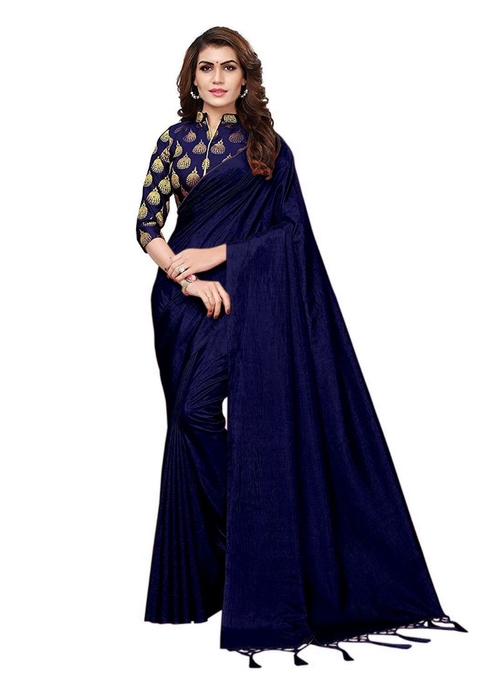 Generic Women's Zoya Silk Saree (Navy Blue, 5-6