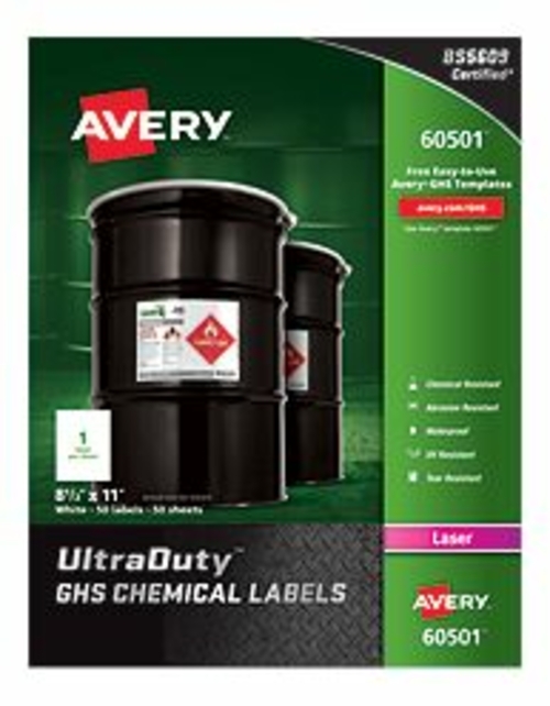 Avery-Dennison 60501 UltraDuty GHS Chemical Labels- White - 8.5 x 11 i