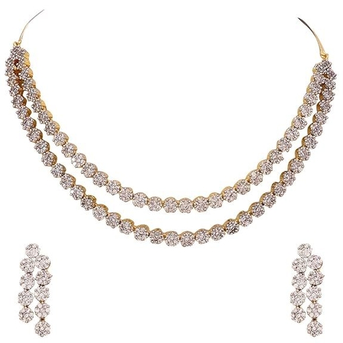 Double Strand Necklace Pearl Moti Mala Jewellery Set with Earrings for