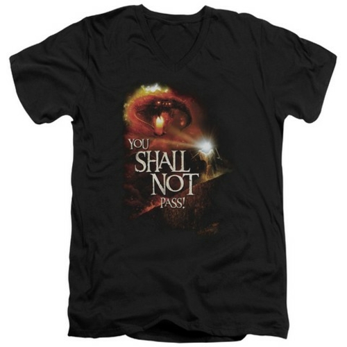 Trevco Lor-You Shall Not Pass Short Sleeve Adult V-Neck 30-1 Tee- Blac