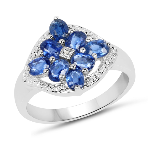 2.17 Carat Genuine Kyanite & White Diamond .925 Sterling Silver Ring