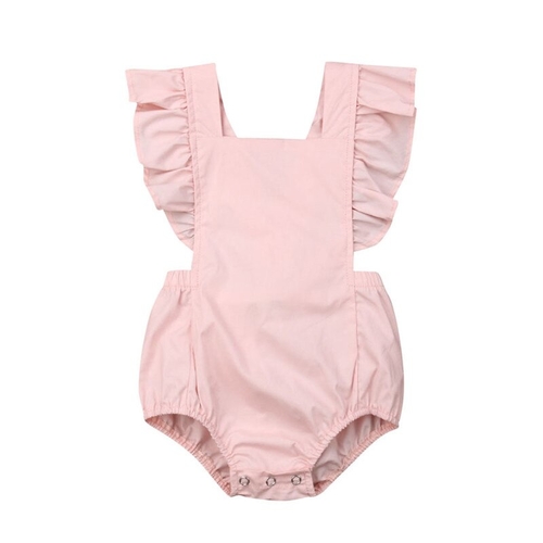 0-24M Cute Newborn Baby Girl Solid Ruffle Bodysuit