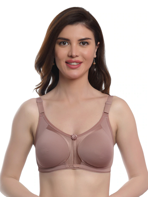 Solid Brown Cotton T-Shirt Bra(Size40)(ColorBrown )