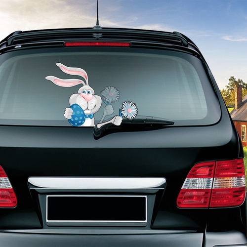 Cute Bunny Waving Wiper Decals PVC Window Wiper