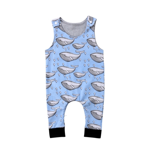 Whale Blue Sleeveless Cartoon Newborn Baby