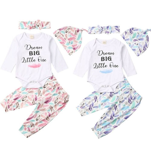 4pcs Infant Kids Baby Boy Girl Clothes Sets Letter