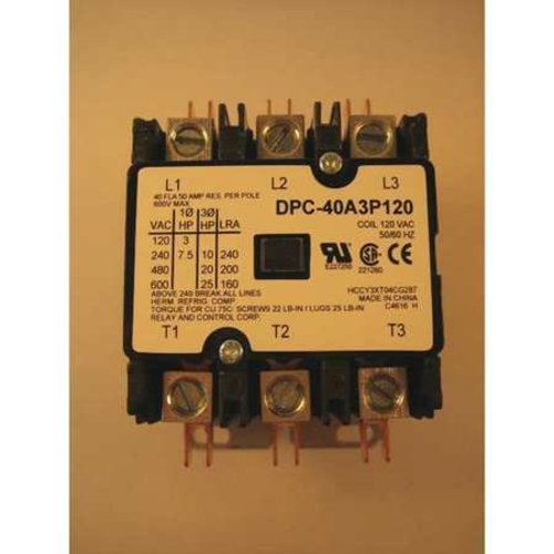 Relay & Control DPC-40A3P120 Definite Purpose Contactor, 40 amp&#4