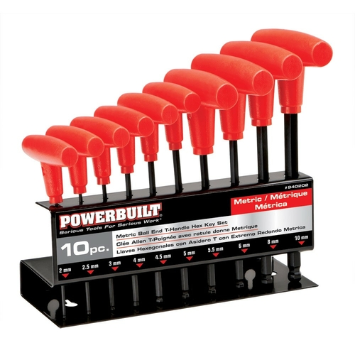 Powerbuilt 10 pc Metric T-Handle Hex Key Set in Storage Rack - 94020