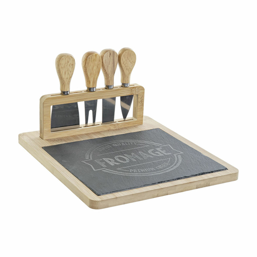Cutting board DKD Home Decor Black Natural Bamboo Stainless steel