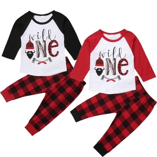 Baby Letter Wild Plaid Clothes Sets Toddler Baby