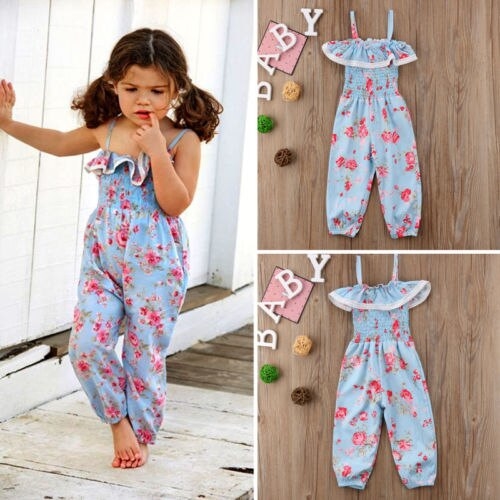 Kids Baby Girls Floral Strap Sleeveless Romper