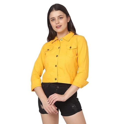 Twill Buttoned Women Regular Jacket (Size-S) (Color-YELLOW)