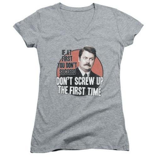 Trevco Parks & Recreation-Do Not Screw Up Junior V-Neck Tee, Athle