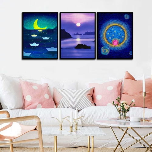 Beautiful Lake Ship Moon Night Sea