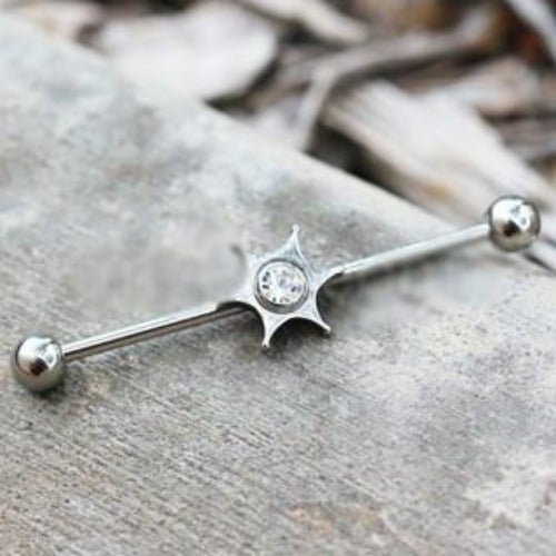 316L Stainless Steel Jeweled Star Industrial Barbell