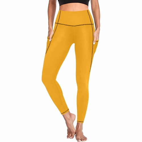Womens Leggings with Pockets - Fitness Pants / Bright Orange