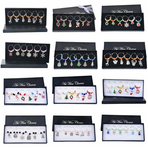6PCs/Box Mixed Wine Charms Snowman Reindeer