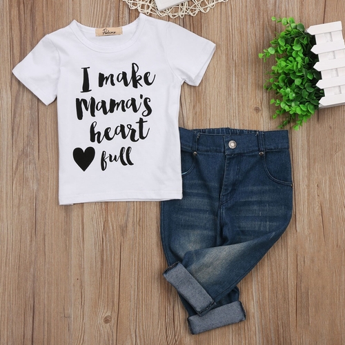 2 Pcs Baby Boy letters Jeans Clothing Set Toddler