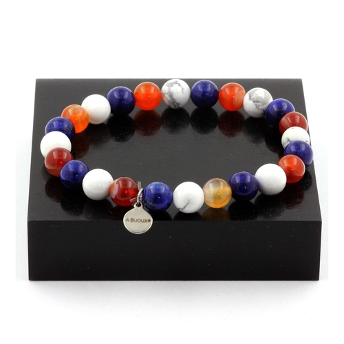 Banded Agate + Howlite + Lapis Lazuli Bracelet 8 mm Beads.