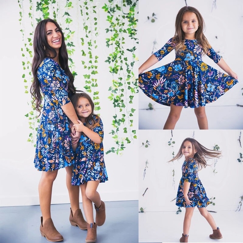 Family Matching Dress Boho Half Sleeves Floral