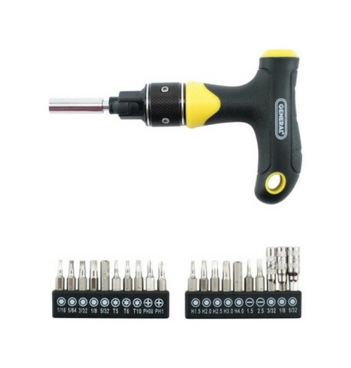General Tools 70211 Ratcheting Multi-Bit T-Handle Screwdriver