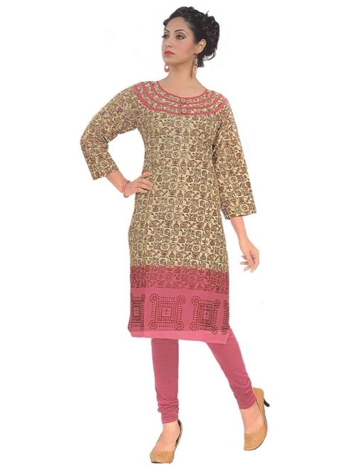 Women’s  Printed Cotton Beige & Pink Straight 