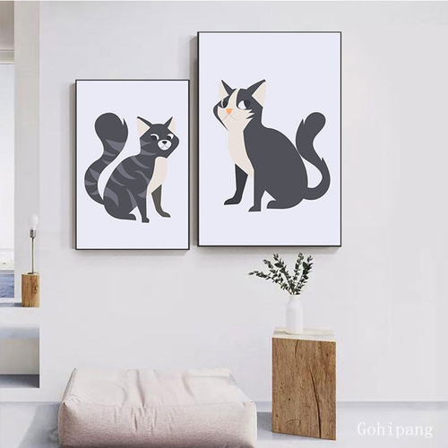 Cartoon Black YelWitch Cat Kitten Canvas