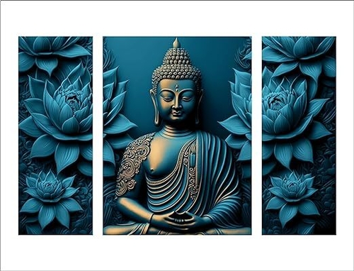 Paintings Set of 3 Buddha 6MM MDF UV Textured Home Decorative Gift