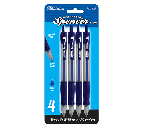 Bazic  17048   Spencer Blue Retractable Pen w/ Cushion Grip (4/Pack) C
