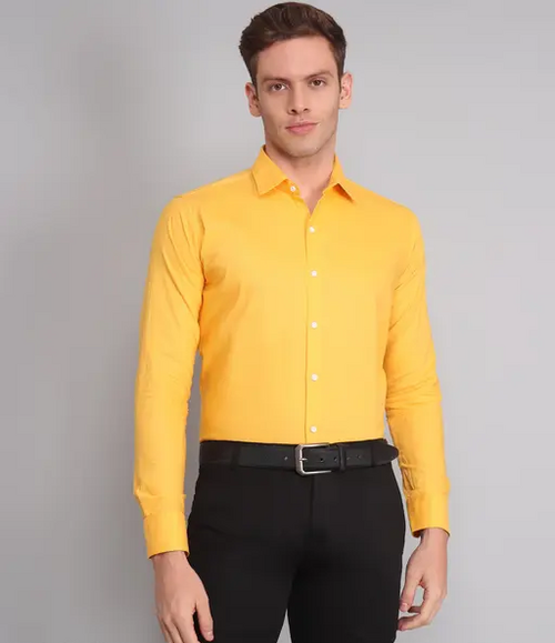 Men Regular Fit Washed Casual Shirt Yellow Size M