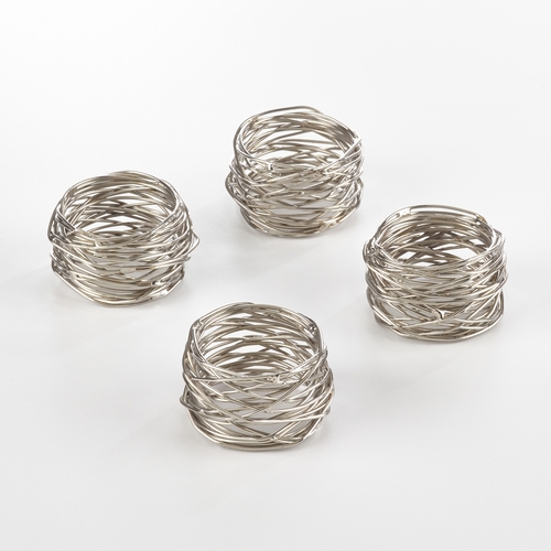 SARO NR142.S Metal Design Napkin Ring  Silver - Set of 4