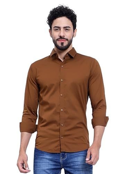 Solid Regular Fit Cotton Casual Shirt with Spread Collar & Full