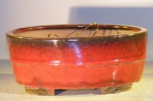 Parisian Red Ceramic Bonsai Pot - Oval Professional Series 10" x 8" x