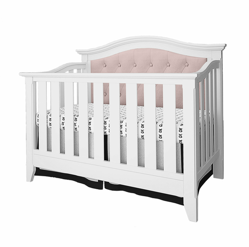 Magnolia Upholstered 4-in-1 Convertible Crib- White/Pink 