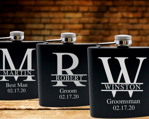 Bachelor Party Gift, Custom Flask Set, Wedding Flask Set