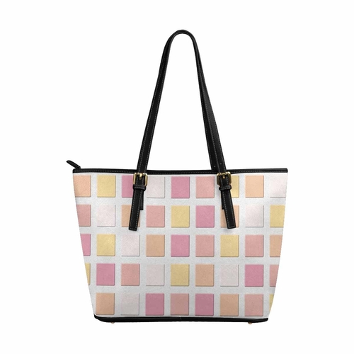 Large Leather Tote Shoulder Bag - Mosaic Tiles Pink