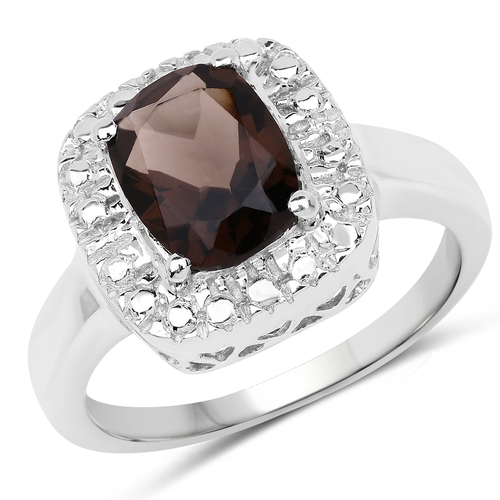 1.96 Carat Genuine Smoky Quartz .925 Sterling Silver Ring