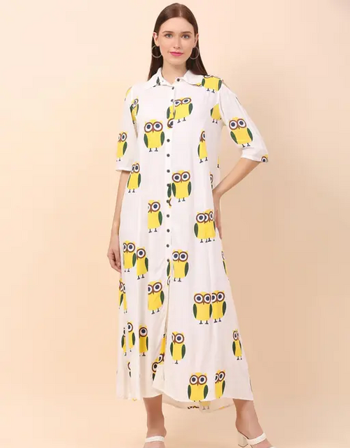 Women A-Line Yellow Multicolor Dress