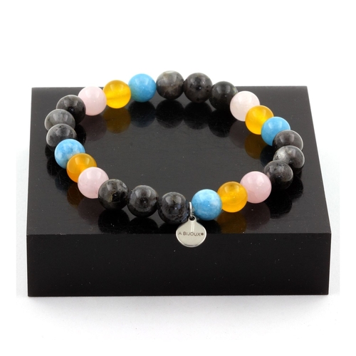 Labradorite + Yellow Agate + Blue Chalcedony + Pink Quartz Bracelet