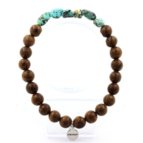 African Turquoise from Africa + wood Bracelet 8 mm Beads.