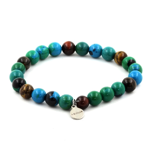 Multicolor Tiger's Eye + Chrysocolla Bracelet 8 mm Beads.