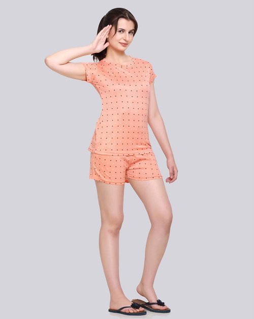 Polka-dot T-Shirt & Shorts Set Peach