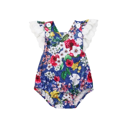 Newborn Baby Girl Large Print Floral Bodysuit Lace