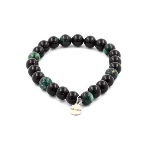 Black Agate + Emerald from Zambia Bracelet 8 mm Beads.