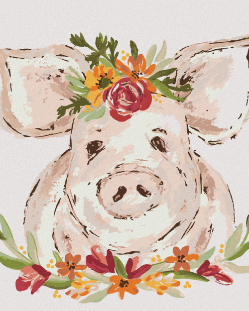 Paint by Numbers - PIG WITH FLOWERS 3 (HALEY BUSH)