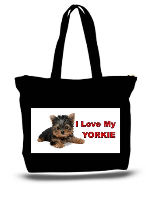 I Love My Yorkie Large Tote New Zipper Bag