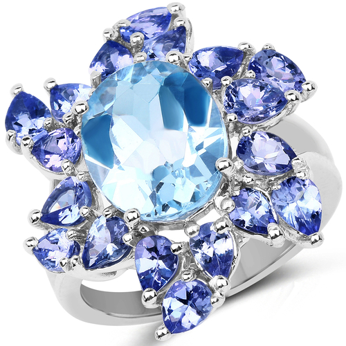 6.52 Carat Genuine Blue Topaz & Tanzanite .925 Sterling Silver Ring