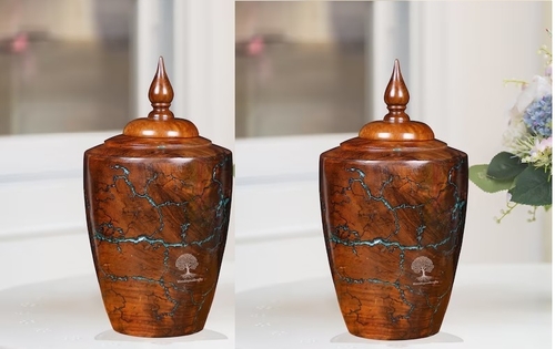 Cremation Urn for Human Ashes Adult Wood and Resin Fractal Burn